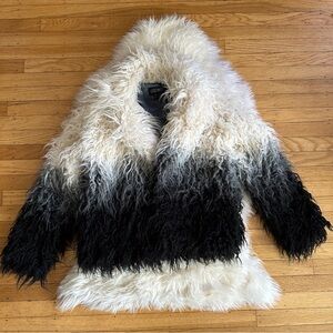dolls kill widow ombre black white faux fur shaggy coat jacket cropped small